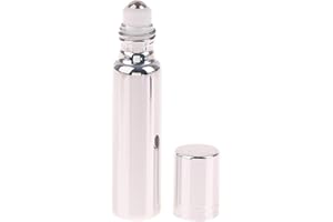 10ml Empty Essential Oil Bottle Travel Mini Roller Ball Massager Refillable For Essential Oils Perfume, Silver, 0.3 Ounces