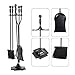 Pinty 5-Piece Rustic Fireplace Tool Set Fire Pit Tool Kit with Stand Tongs Poker Brush Shovel, Wrought Iron Tool Indoor Outdoor Fireplace Accessories and Hearth Tool Decoration