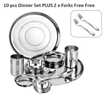 Riddhi Dinner Set - Stainless Steel - 10 pcs Plus 2 x Forks Free Free Free