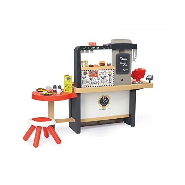 Smoby - Chef Corner Restaurant – zum Kochen uns Servieren, Küchenbereich, Essplatz, Kassenbereich mit Theke und…