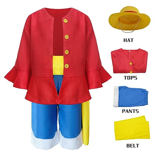 SPORTBANG Anime Luffy Costume Straw Hat Luffy Cosplay Outfits Halloween