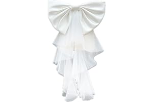 SAQULOPR Detachable Satin Bow for Wedding Dress Bowknot with Irregular Tulle Tail