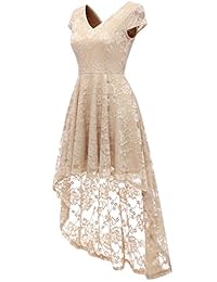 AONOUR Vestido formal de encaje floral para mujer, manga alta para cóctel, fiesta