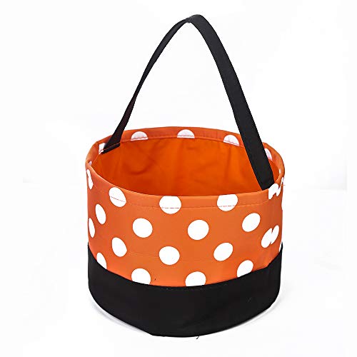 Halloween Trick or Treat Bags Candy Buckets Baskets for Kids (Polka-dot Orange) - Thumbnail 3