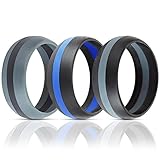 ThunderFit Silicone Wedding Band / Engagement Ring - 3 Rings Pack - 8.7mm Wide (2mm Thick) - Middle Line (12)