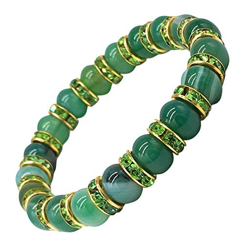 Helena Rose Ladies Spiritual Stretch Bracelet - Gorgeous Green Agate Gemstones & Sparkling Green Rhinestone Crystals - Woman's Stretch Bracelet - Plus Jewellery Gift Box
