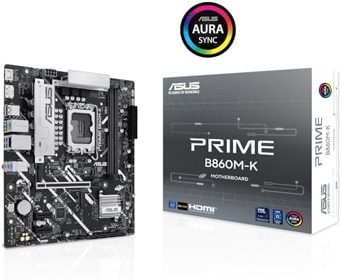 Prime B860M-K, Placa Base Intel mATX, 6+1+1+1 etapas de alimentación DrMOS, DDR5, PCIe 4.0, 2 Ranuras M.2, Realtek 2.5Gb Ethernet, DisplayPort, HDMI,USB 10Gbps, USB Tipo-C 5Gbps Frontal