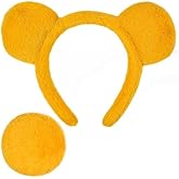 Yellow Bear Ear Headband and Tail, Halloween Costume Accessory Set with Cute and Fashionable Yellow Headband