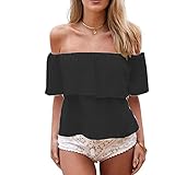 Weixinbuy Women Casual Off Shoulder Boho Crop Top Black L