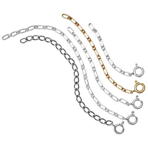 Sterling Silver and 14K Gold-Plate Extender Chains for Necklaces Set of 5