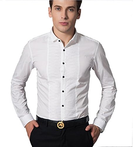 YCJUJU Youth Man Tuxedo Collar Neck Dress Tux Shirt for Formal Ball Party Work (39, White)