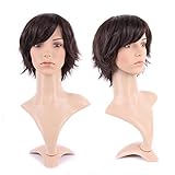 Heat Resistant Synthetic Wig Short Brown 12 Styles Full Wig with Bangs Short Hair Full Head 5'' / 5 inch+Stretchable Elastic Wig Net,#2 Dark brown
