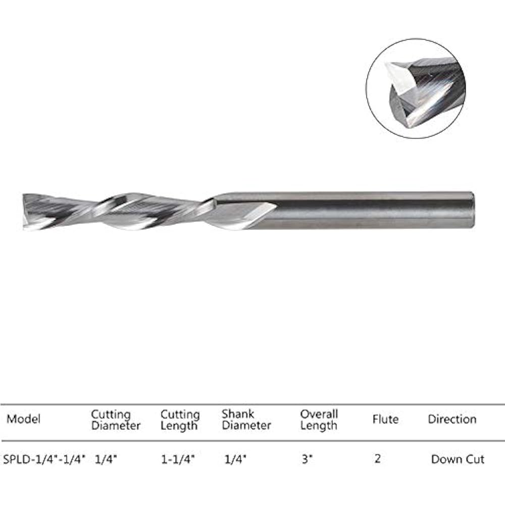 SpeTool Spiral Router Bits With Down Cut 1/4 Inch Cutting Diameter