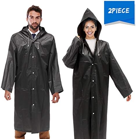 CAMTOA Poncho (2 pack), Waterproof Raincoat for Adults EVA Material, Portable Rain Poncho Hooded and Sleeves, Perfect for Camping, Hiking, Mountaineering, Traveling, Sporting (EVA Reusable)