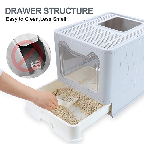 Dymoll Large Cat Litter Box, Foldable Top Entry Litter Box with Lid