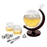 Tabletop Whiskey Decanter Set 1000ml Globe Decanter, Globe Glasses and Stainless Steel Whiskey Stones