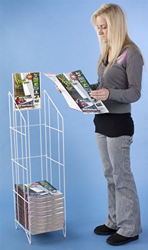 Displays2go Floor Newspaper Rack, Papers/Magazines, Sign Header, Folding, White Steel (LRWRC912WT)