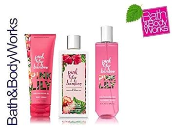 Bath Body Works Pink Lily Bamboo Gift Kit Body Cream Fine Fragrance Mist Super