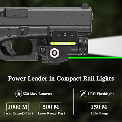Urstac Laser Sight for Pistol,550 Lumens Gun Laser Light Combo, LED Tactical Flashlight Laser, 5 Modes Airsoft Gun Light Laser Combo,Pistol Green Laser Sight for Outdoor Hunting Defense Training