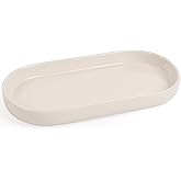 INGOFIN 7" Ceramic Bathroom Vanity Tray - Bathroom Organizer Countertop Tray for Perfume, Jewelry, Candles, Small Kitchen Counter Soap Tray, Decorative for Bathroom Vanity and Toilet Tank, Beige