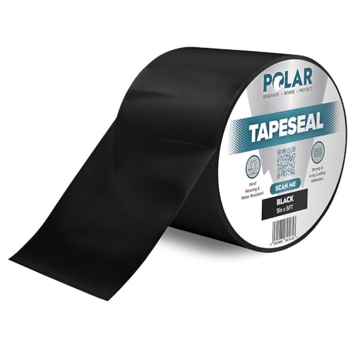 Polar TapeSeal - 5" x 5 ft (12.7cm x 1.5m), Black - Rubberised Waterproof Repair Tape for Roofs & Gutters - Leak Sealer for PVC & Plumbing Pipes - Easy to Use DIY Tool for Indoor & Outdoor