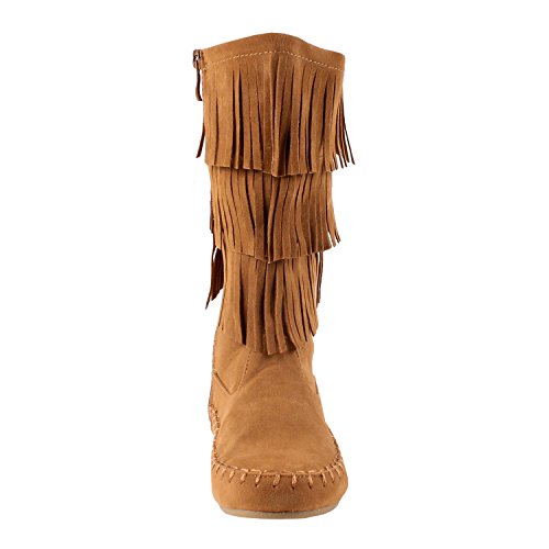 Link Candice-16Ka Girls Mid Calf Layer Fringe Boots,Tan,6 in