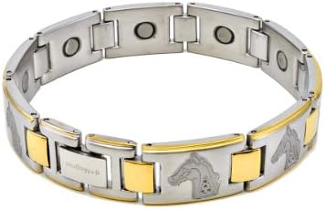 Golf-pros Men's Horse Theme Magnetic Therapy Bracelet with Gold Trim - Non-allergenic