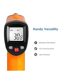 Termómetro con forma de pistola, de temperatura, infrarrojo, sin contacto digital, láser,  58 °F a 1022 °F ( 50 °C a 550 °C) con visualización LCD