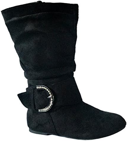 New Girls Slouch Comf Tall Midcalf Suede Winter Boots Shoes (Toddler/Little Kid/Big Kid) (Bel-66, Black-8 Toddler)