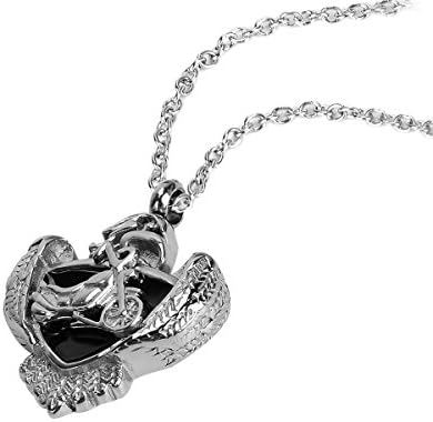 ZARABE Cremation Jewelry Black Enamel Shield Motorcycle Memorial Ash Pendant Urn Necklace Keepsake