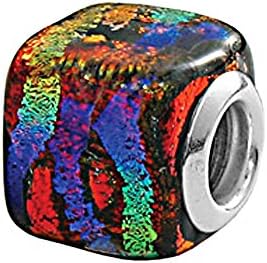 Zable Beads Sterling Silver Square Dichroic Multi-Color Glass Bead