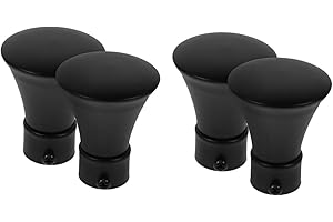 Angoily Black Curtain Rod Finials - 4 Pcs Decorative Ends for Window Treatment Replacement Caps for Curtain Rods Lotus Flower Design 2.87X4.72Inches
