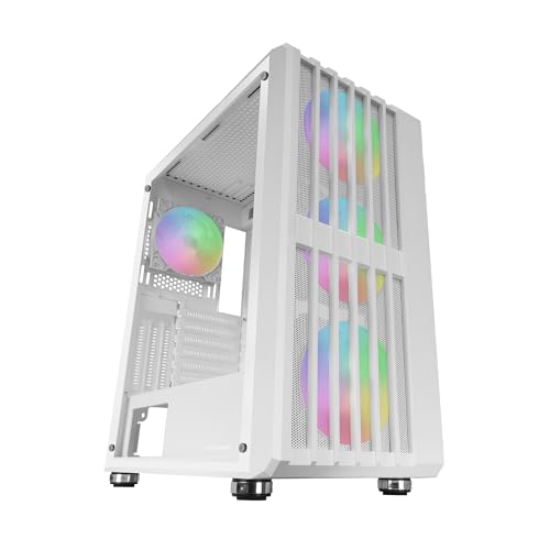 Mars Gaming MC-VAULT, ATX Gaming Case, 4x 120mm ARGB Fans, Vertical Mesh Front Panel Design, Tempered Glass Side Window, 3x Vertical PCI Slots, Professional PC Mid-Tower, White