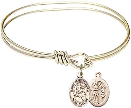 St. Christopher Motorcycle Charm On A Child Sized 5 3/4 Inch Oval Eye Hook Bangle Bracelet