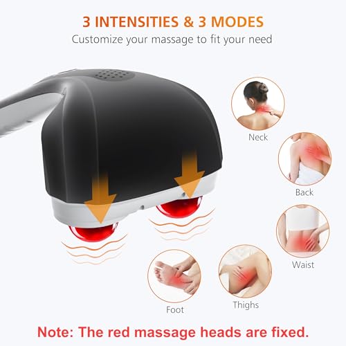 Snailax Cordless Handheld Back Massager with Heat,Deep Tissue Percussion Massager, 3 Sets of Dual Pivoting Heads,Rechargeable Hand Held Massager for Neck,Back Shoulder,Calf,Legs, Gifts for Women Men