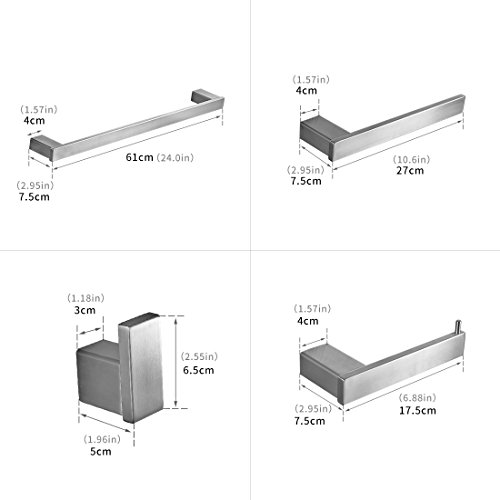 aimadi 4-Piece Bathroom Hardware Accessory Set - with 24"" Towel Bar Set Stainless Steel Wall Mounted, Brushed Nickel