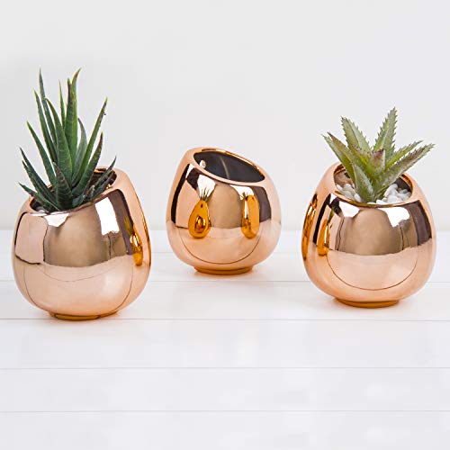 MyGift Rose Gold-Tone Wall Mountable/Freestanding Planter Vases, Set of 3