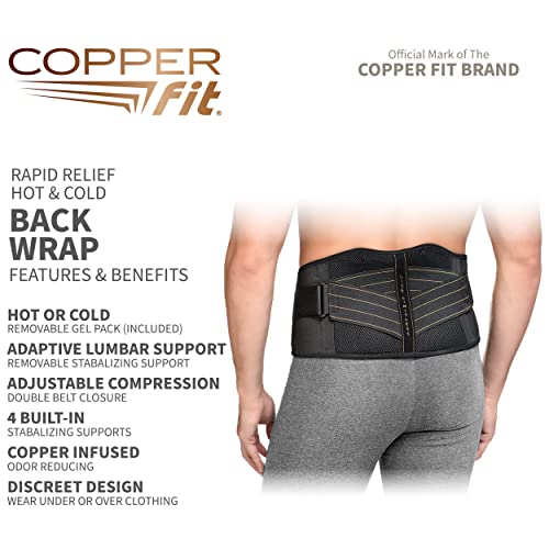 Copper Fit Unisex Adult Rapid Relief Back Support Brace with Hot/Cold
