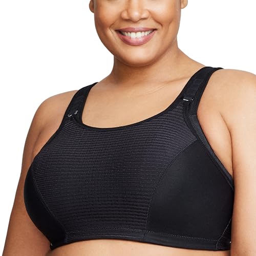 Full Figure Plus Size Custom Control Sports Bra Wirefree #1166 Solid Black