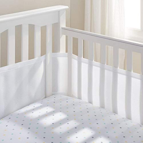 LongDear Baby Crib Bumper,Classic Mesh Crib Liner,Adjustable Length Fits Most Sizes Cribs,Machine Washable (White)
