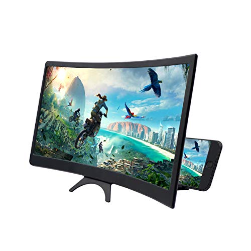 3D Curve Screen Magnifier Compatible with All Smartphones 12" HD Amplifier Projector Magnifing Screen for Movies, Videos, and Gaming Foldable Phone Stand