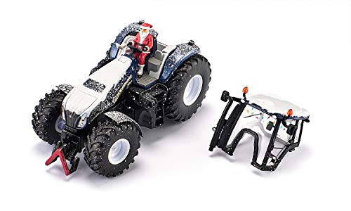 Siku 3220, Weihnachtstraktor New Holland T8.390, 1:32, Metall/Kunststoff, Blau, Inkl. Weihnachtsmann-Fahrer, Anhängerkupplung, Öffenbare Motorhaube – Bild 3