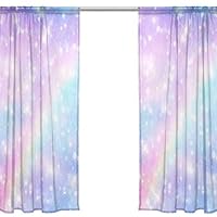 Chen Miranda Galaxy Fantasy Pastel Sky Rainbow Printed Tulle Polyester Window Sheer Curtain Panels Bedroom Living Room Office Draperies Door Window Gauze Shade Curtains 55x84 inch Two Panels Set