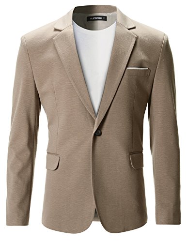 FLATSEVEN Mens Slim Fit Casual Premium Blazer Jacket (BJ102) Beige, L