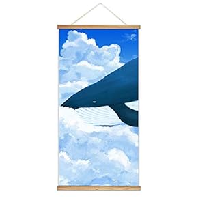 Hanging Poster with Wood Frames Blue Whale Canvas Artwork Wall Picture Home Decoration - 18"x36"