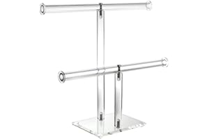 Moovul Clear Acrylic Round Bracelet Display Holder 2 Tier T-Bar Jewelry Display Bracelet Display Holder Stand Display Organiz