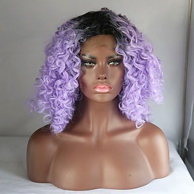 TY Black Root Lace Front Synthetic Wigs Kinky Curly Hair Purple Ombre Wig Heat Resistant Fiber Hair for Woman