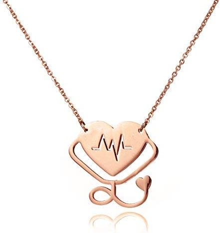 Download Amazon Com Jeanish Stethoscope Heart Nurse Necklace Nurse Doctor Gift Ekg Heartbeat Necklace Jew170802 Rose Gold Jewelry