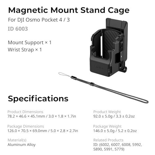 SMALLRIG Soporte magnético para DJI Osmo Pocket 4, adaptador de expansión magnética ajustable de 270°, con placa para Arca-Swiss, soporte de escritorio/superficie vertical -6003