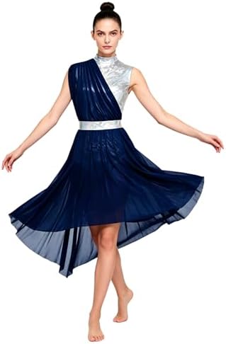 Modern Waltz Cha Cha Salsa Tango Dance Dress – Sleeveless Big Swing Skirt For Ballroom Competition, Royal Blue/Black/White Women's Ballroom Dance Dress
